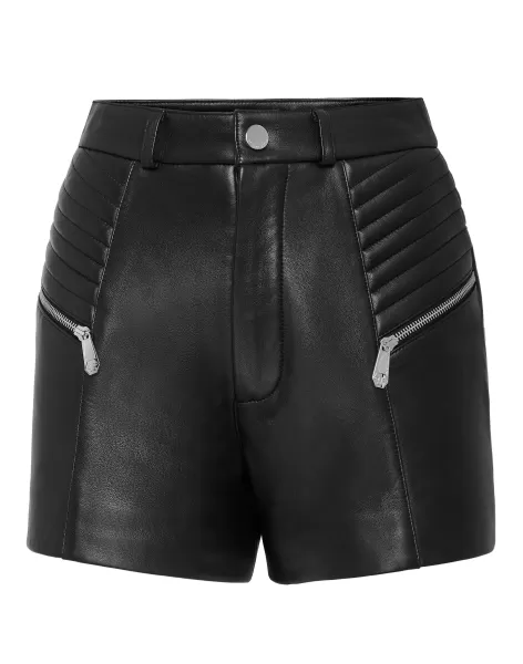 Black Damen Philipp Plein Vintage Leather Hot Pants Marktforschung Leder Und Pelz