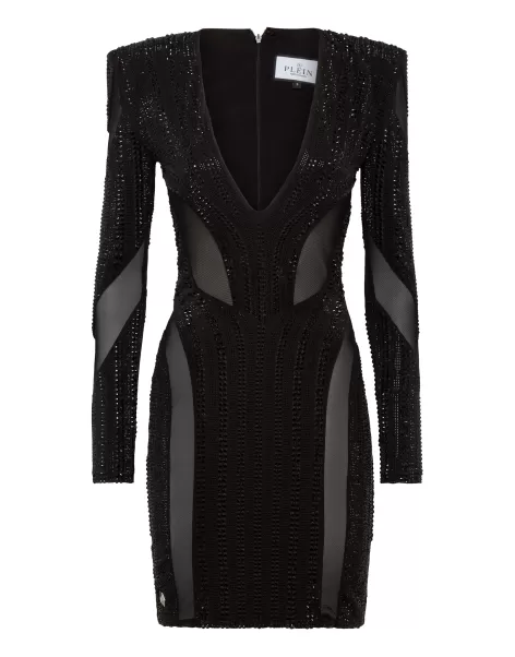 Philipp Plein Padded Shoulder Mini Dress Sonderangebot Damen Kleider Black