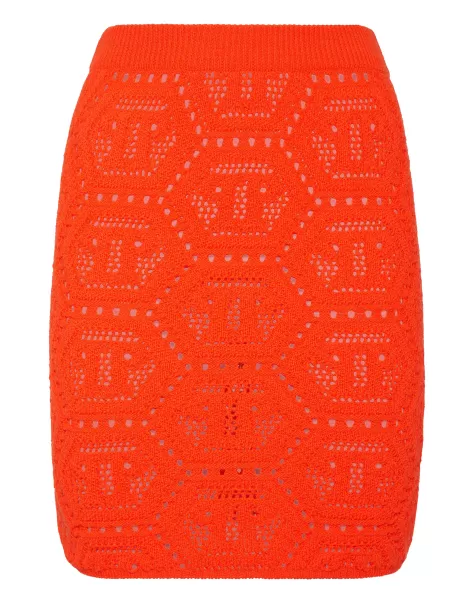 Damen Fluo Knit Mini Skirt Monogram Orange Fluo Philipp Plein Kleider Rabatt